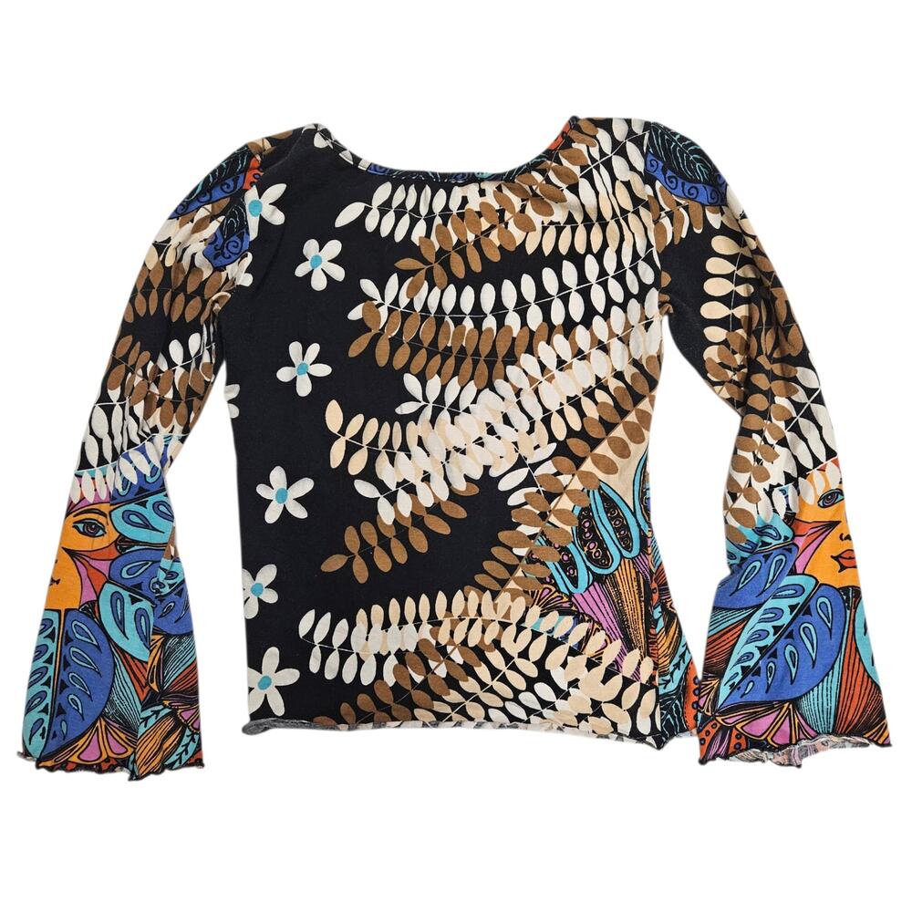 Euro Bell Sleeve Graphic Top Boho Made In Italy - Small - Picture 2 of 6